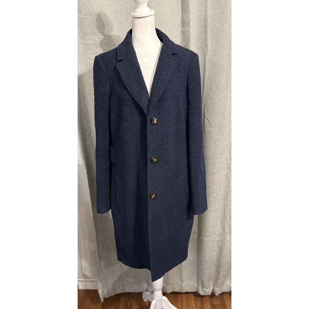 Boden Knight Mid Length Wool Blend Coat Size 10 R Navy Blue Pea Coat Classic
